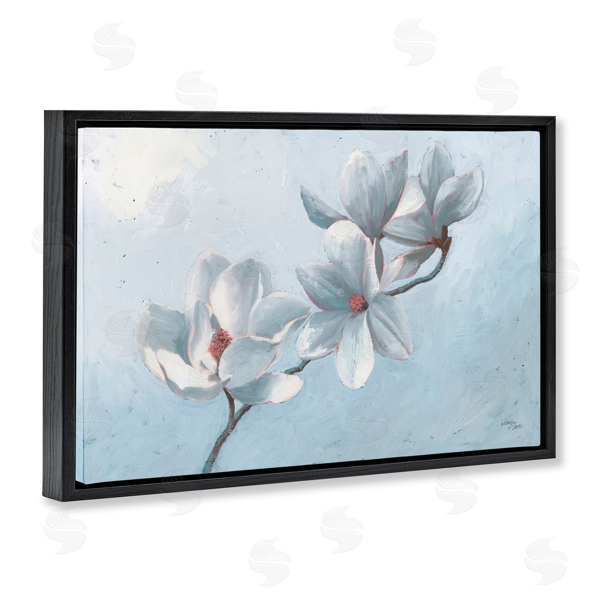 Budding Magnolia Blooms Black Floating Frame Canvas Wall Art, Home Decor by Wellington Studio