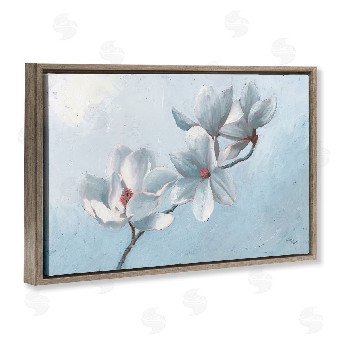 Budding Magnolia Blooms Brown Floating Frame Canvas Wall Art, Home Decor by Wellington Studio