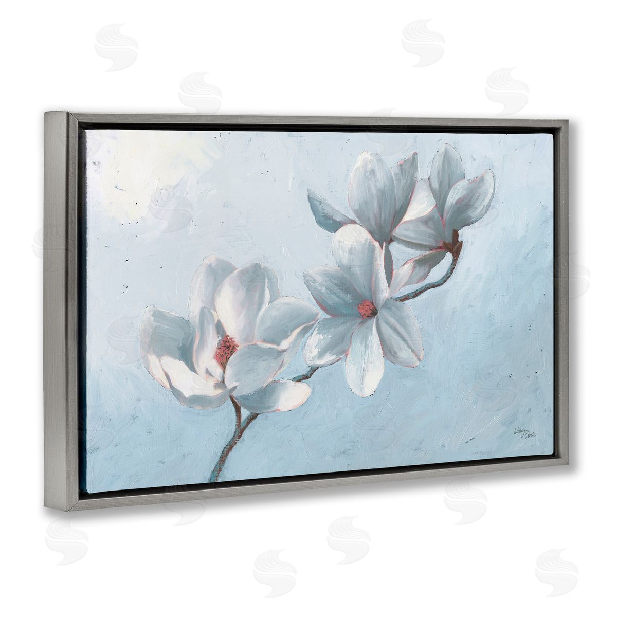 Budding Magnolia Blooms Grey Floating Frame Canvas Wall Art, Home Decor by Wellington Studio