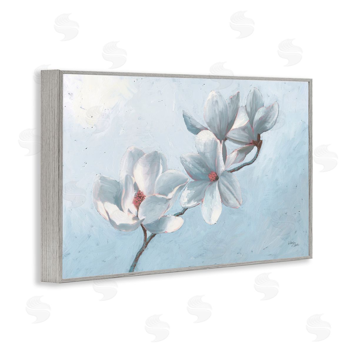 Budding Magnolia Blooms Grey Frame Print Wall Art, Home Decor by Wellington Studio
