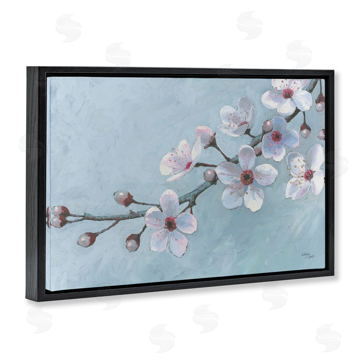 Branch of Blossoms Black Floating Frame Canvas Wall Art, Home Decor by Wellington Studio