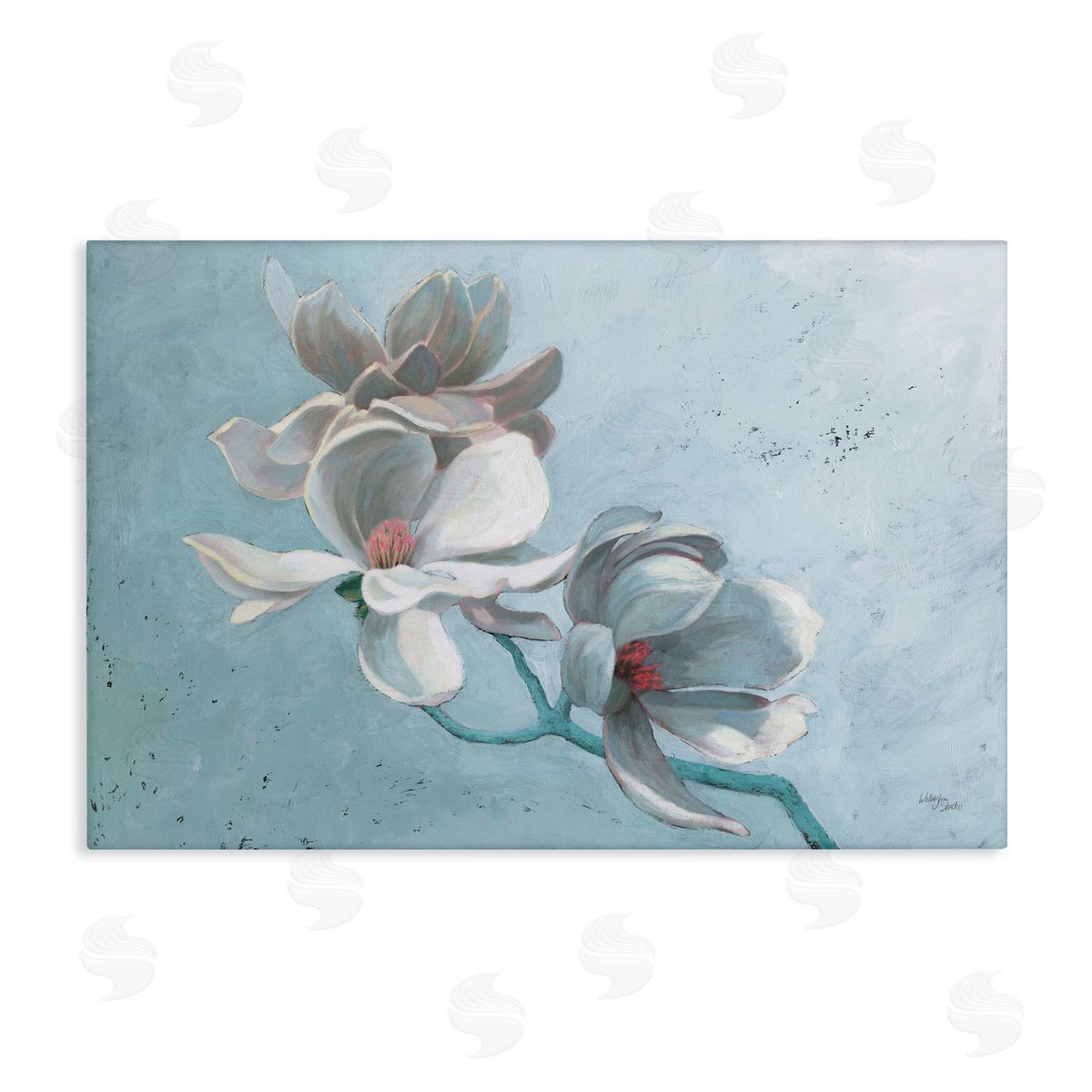 Magnolia Branch on Blue Canvas Wall Art, Home Decor by Wellington Studio