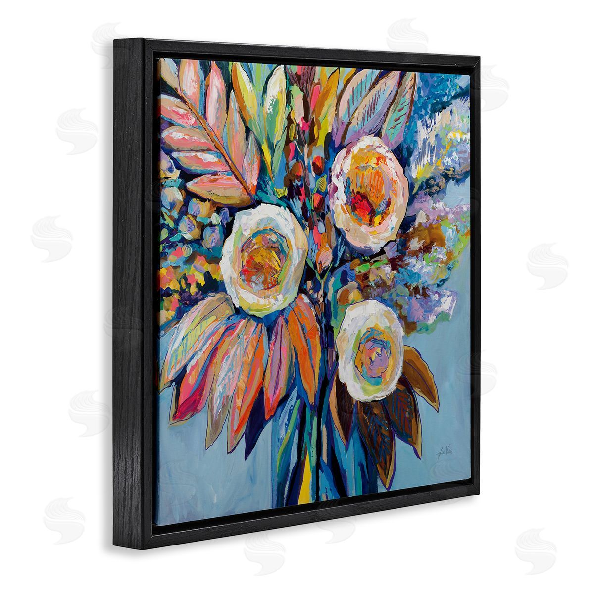 Wonderment Bold Bouquet Black Floating Frame Canvas Wall Art, Home Decor by Jeanette Vertentes