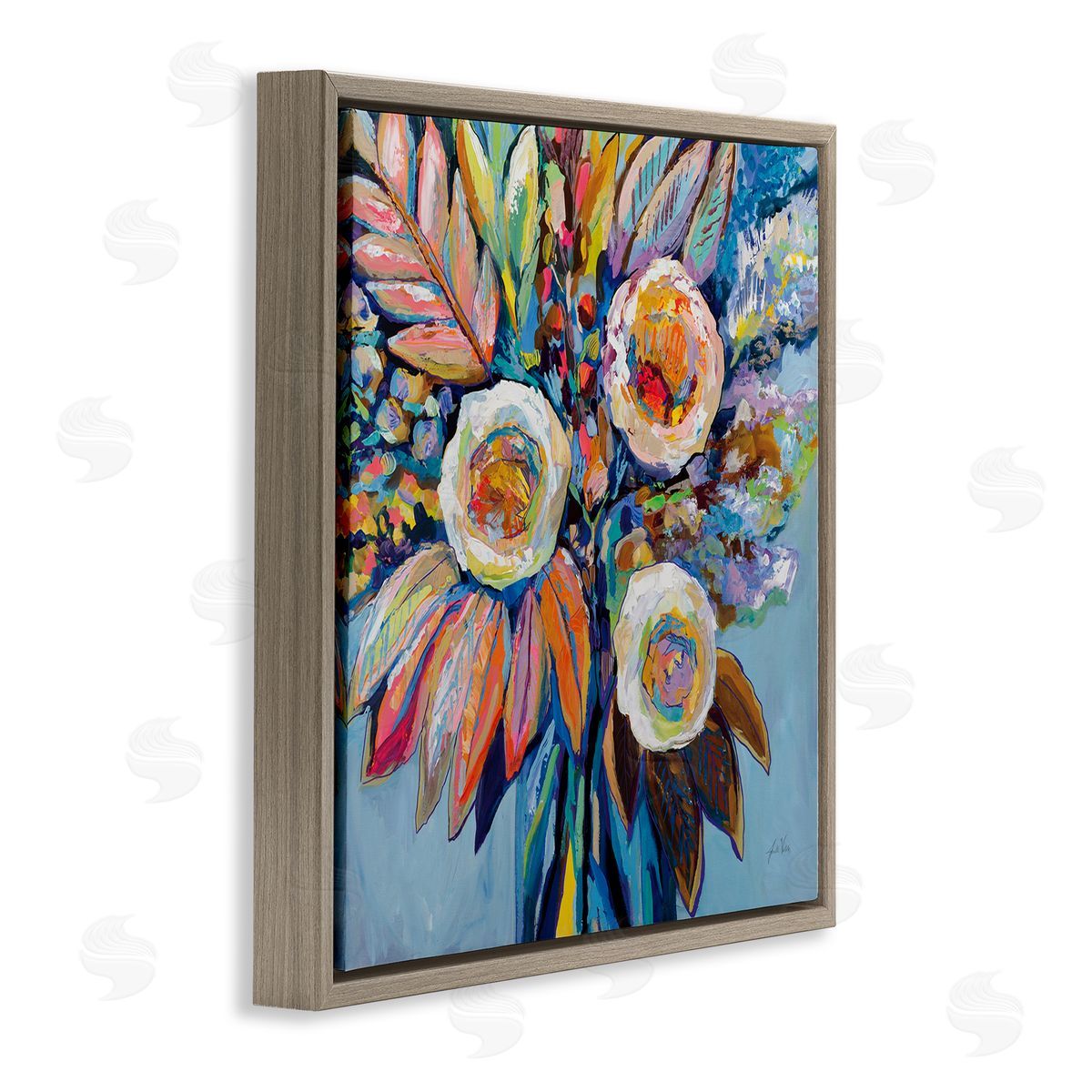 Wonderment Bold Bouquet Brown Floating Frame Canvas Wall Art, Home Decor by Jeanette Vertentes