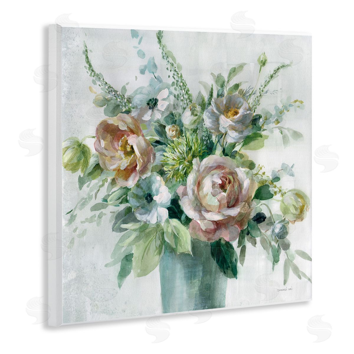 Sage and Peach Blossoms Wood Plaque Wall Art, Home Decor by Danhui Nai