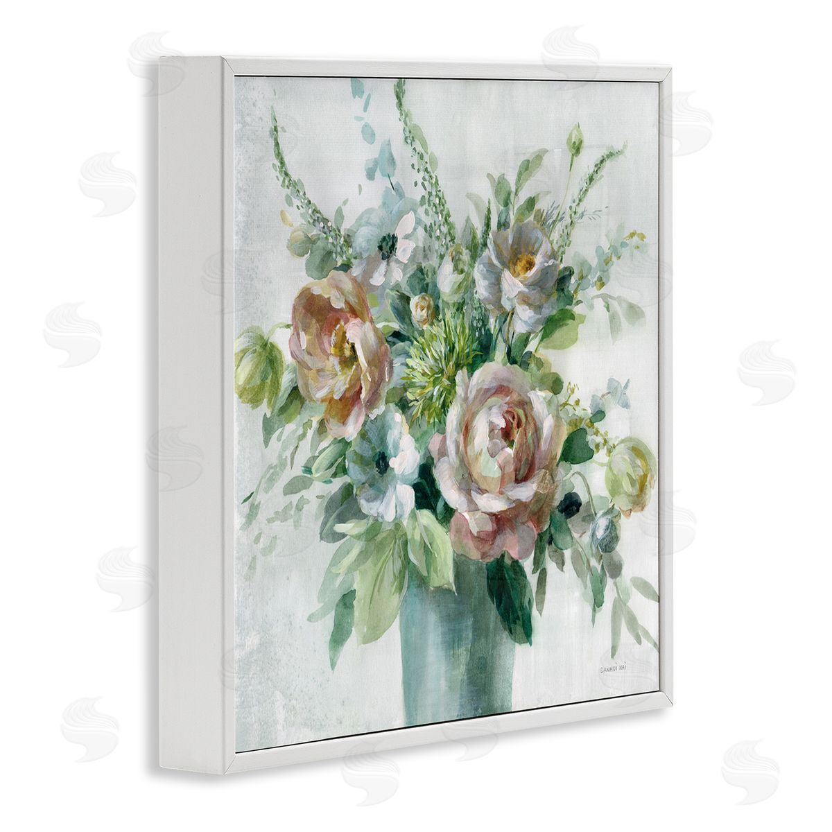 Sage and Peach Blossoms White Frame Print Wall Art, Home Decor by Danhui Nai