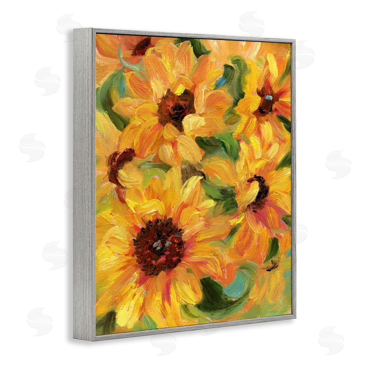 Sunflower Bunches Pattern Grey Frame Print Wall Art, Home Decor by Sandra Iafrate