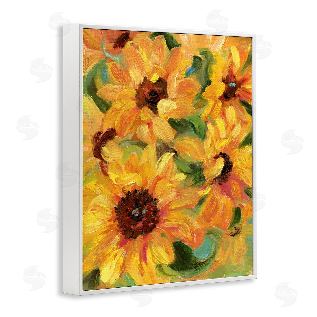Sunflower Bunches Pattern White Frame Print Wall Art, Home Decor by Sandra Iafrate