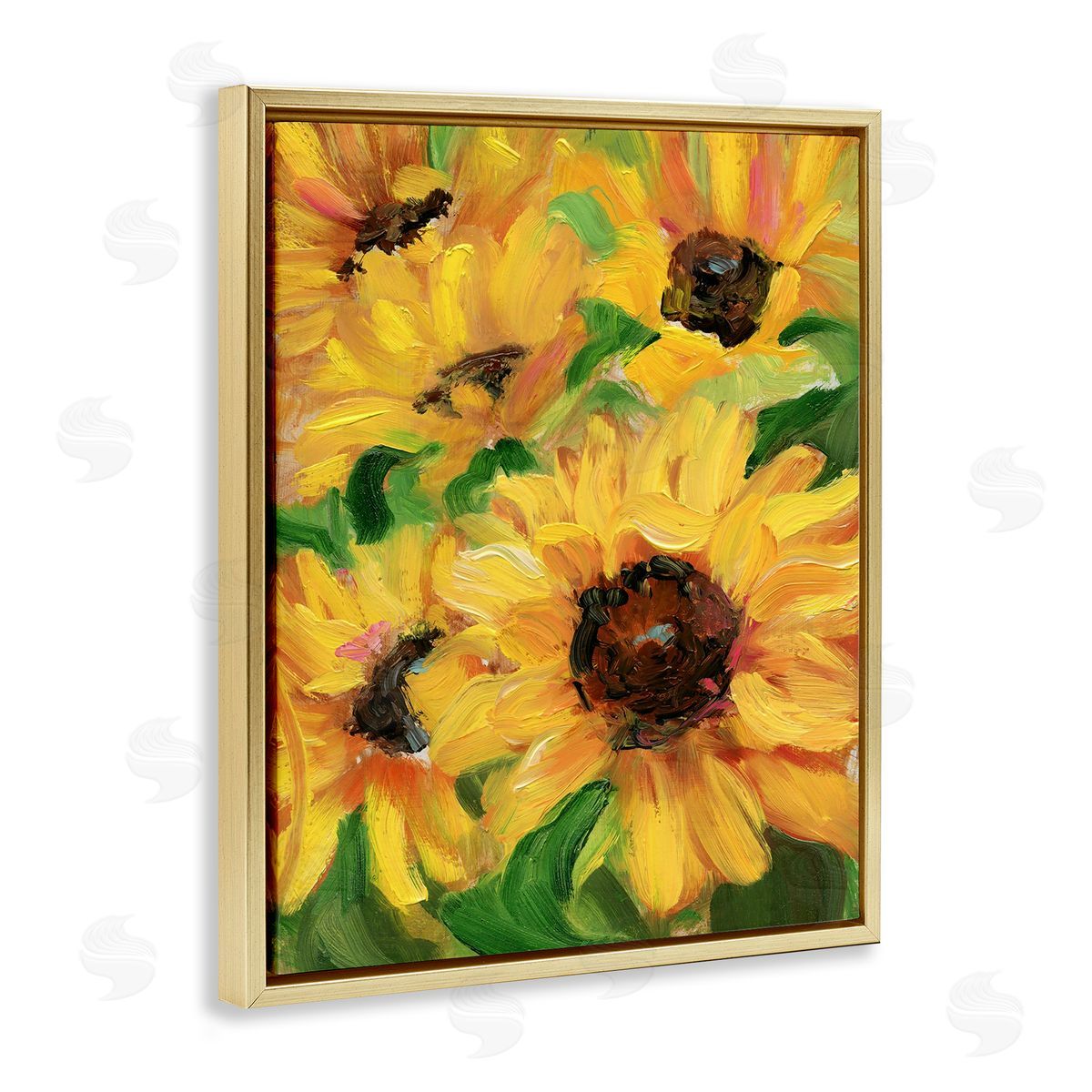 Bright Sunny Sunflowers Gold Floating Frame Canvas Wall Art, Home Decor by Sandra Iafrate