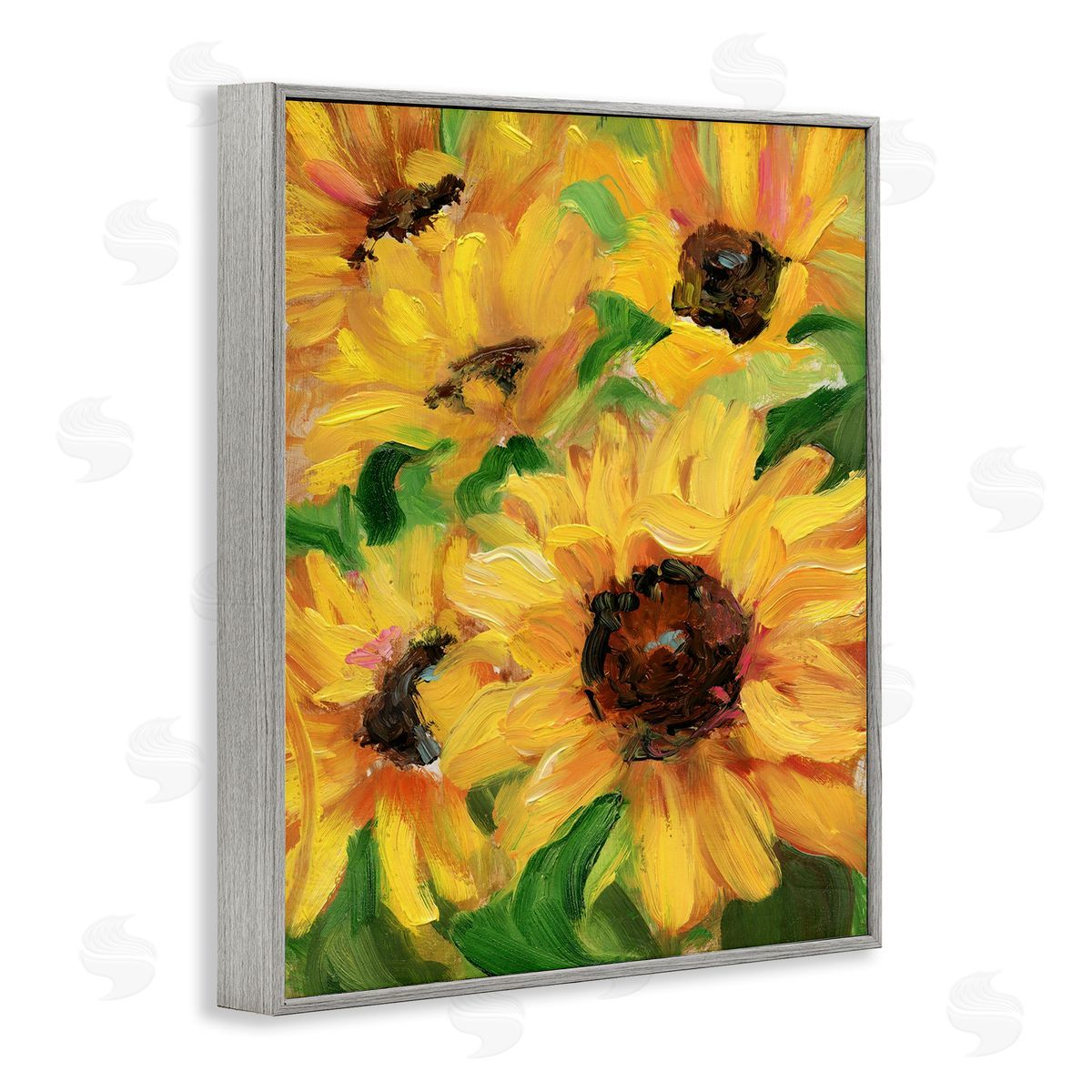 Bright Sunny Sunflowers Grey Frame Print Wall Art, Home Decor by Sandra Iafrate