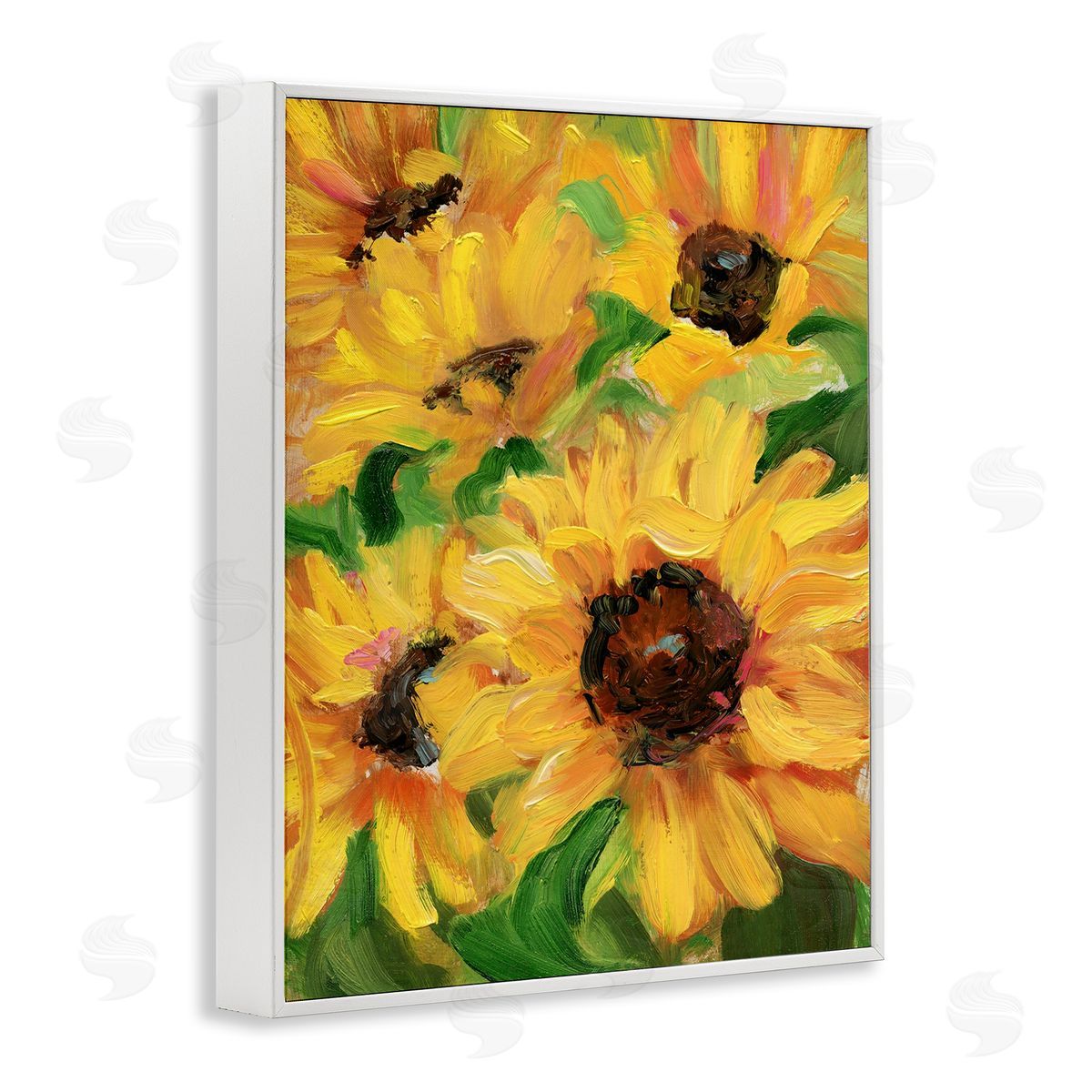 Bright Sunny Sunflowers White Frame Print Wall Art, Home Decor by Sandra Iafrate