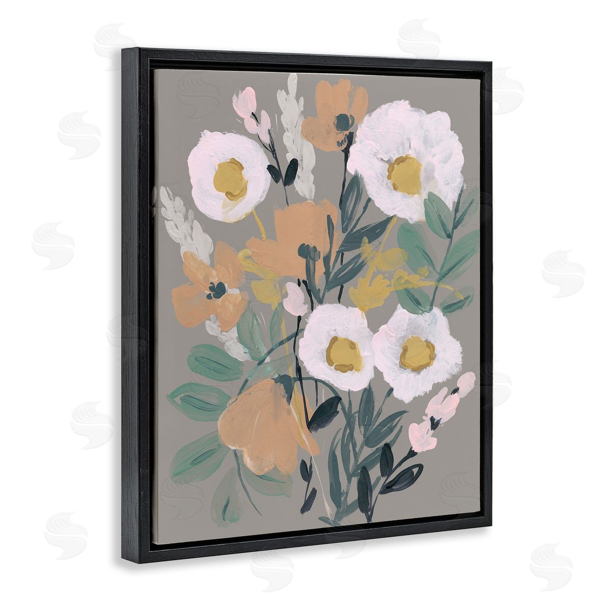 Modern Poppies Collage Black Floating Frame Canvas Wall Art, Home Decor by Jennifer Goldberger