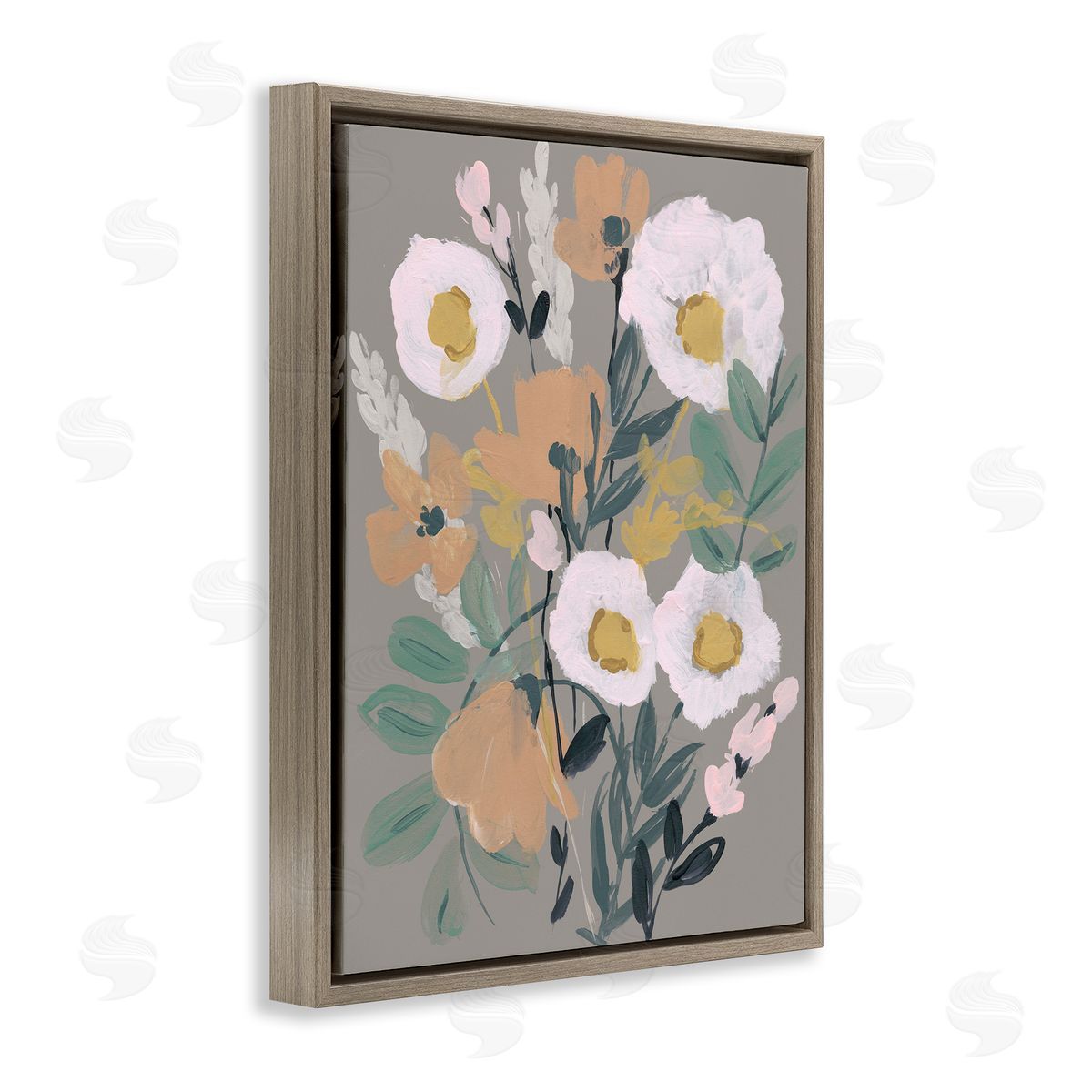 Modern Poppies Collage Brown Floating Frame Canvas Wall Art, Home Decor by Jennifer Goldberger