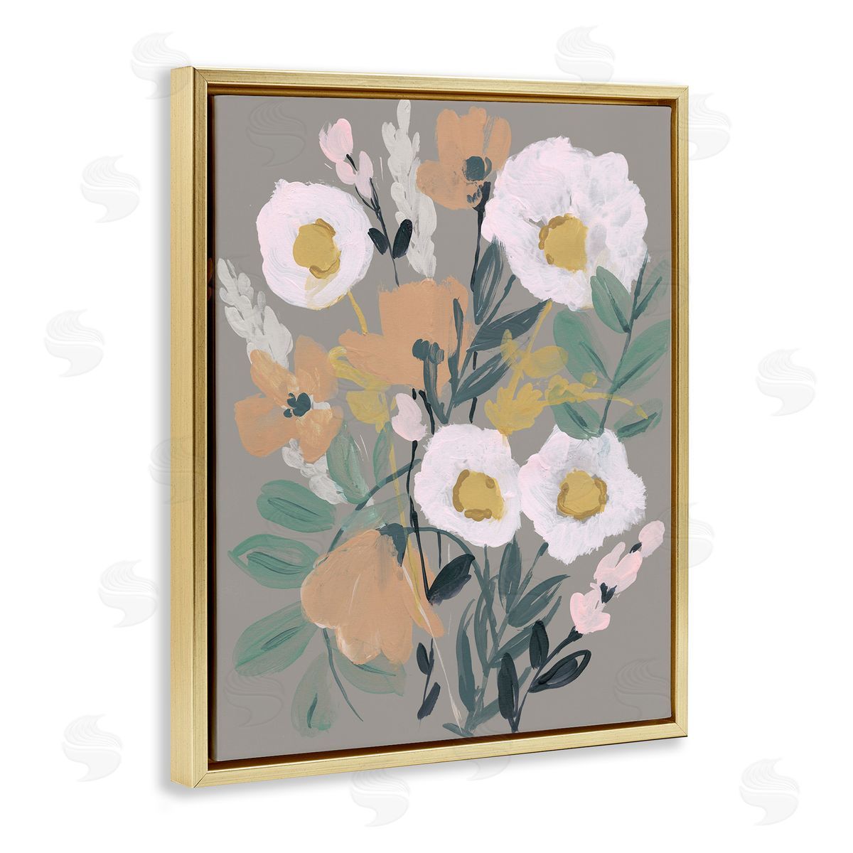 Modern Poppies Collage Gold Floating Frame Canvas Wall Art, Home Decor by Jennifer Goldberger