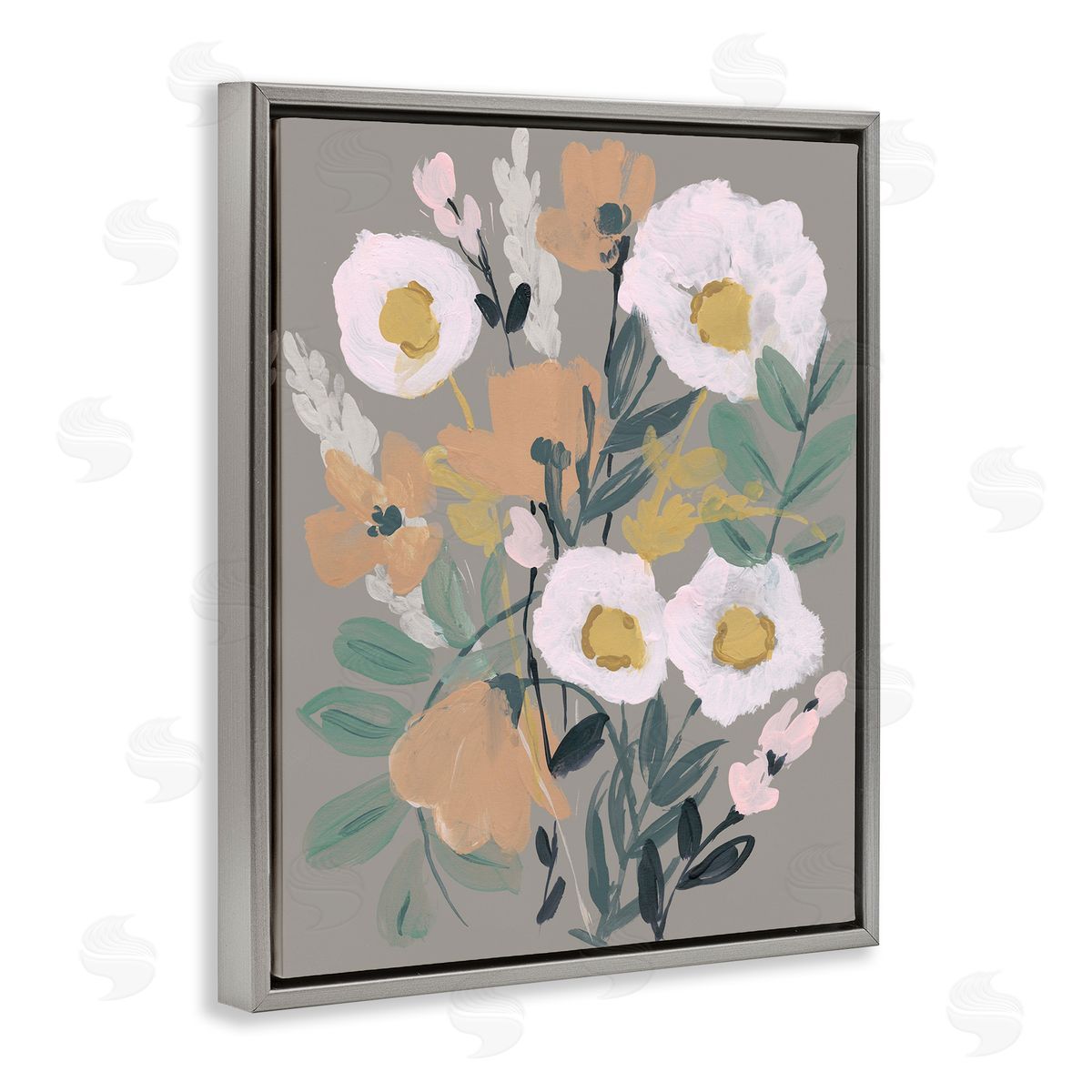 Modern Poppies Collage Grey Floating Frame Canvas Wall Art, Home Decor by Jennifer Goldberger