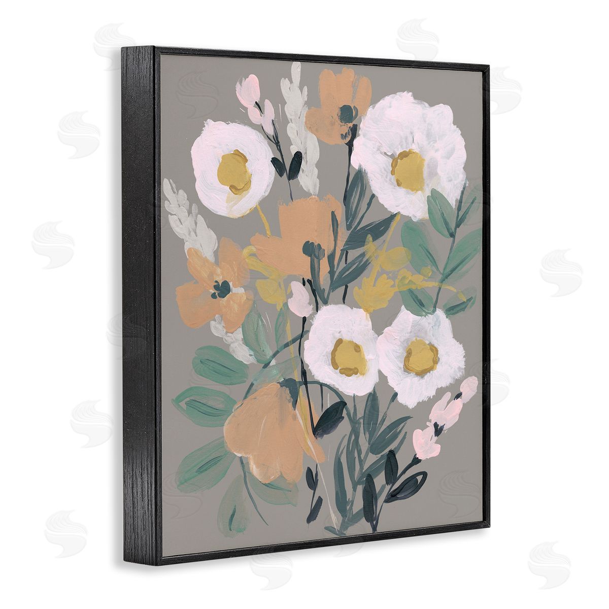 Modern Poppies Collage Black Frame Print Wall Art, Home Decor by Jennifer Goldberger