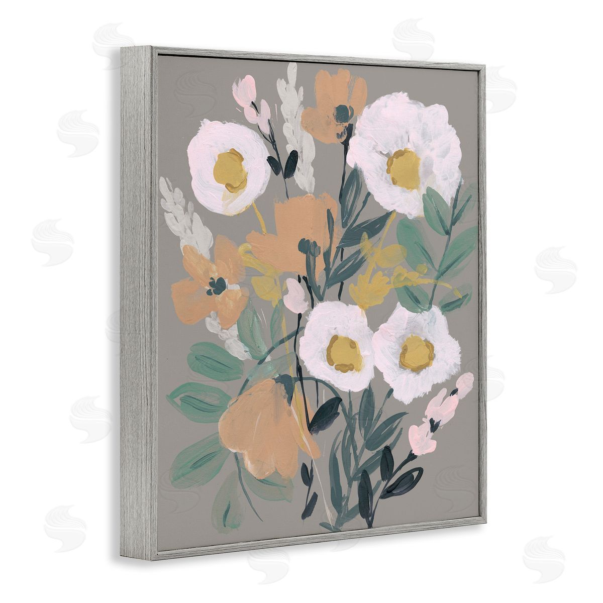 Modern Poppies Collage Grey Frame Print Wall Art, Home Decor by Jennifer Goldberger