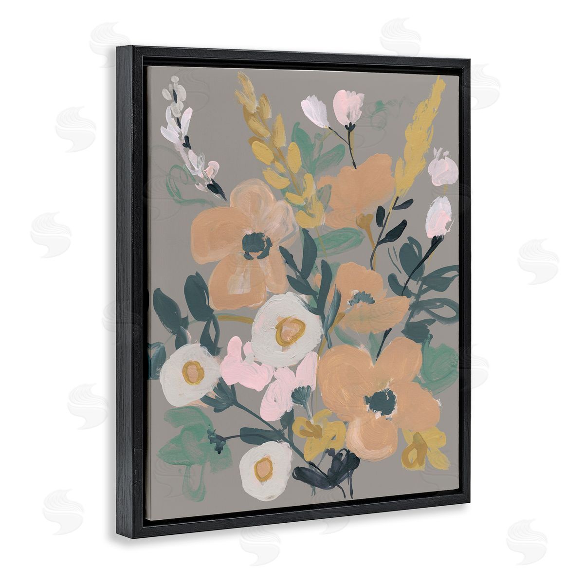 Modern Wildflower Collage Black Floating Frame Canvas Wall Art, Home Decor by Jennifer Goldberger