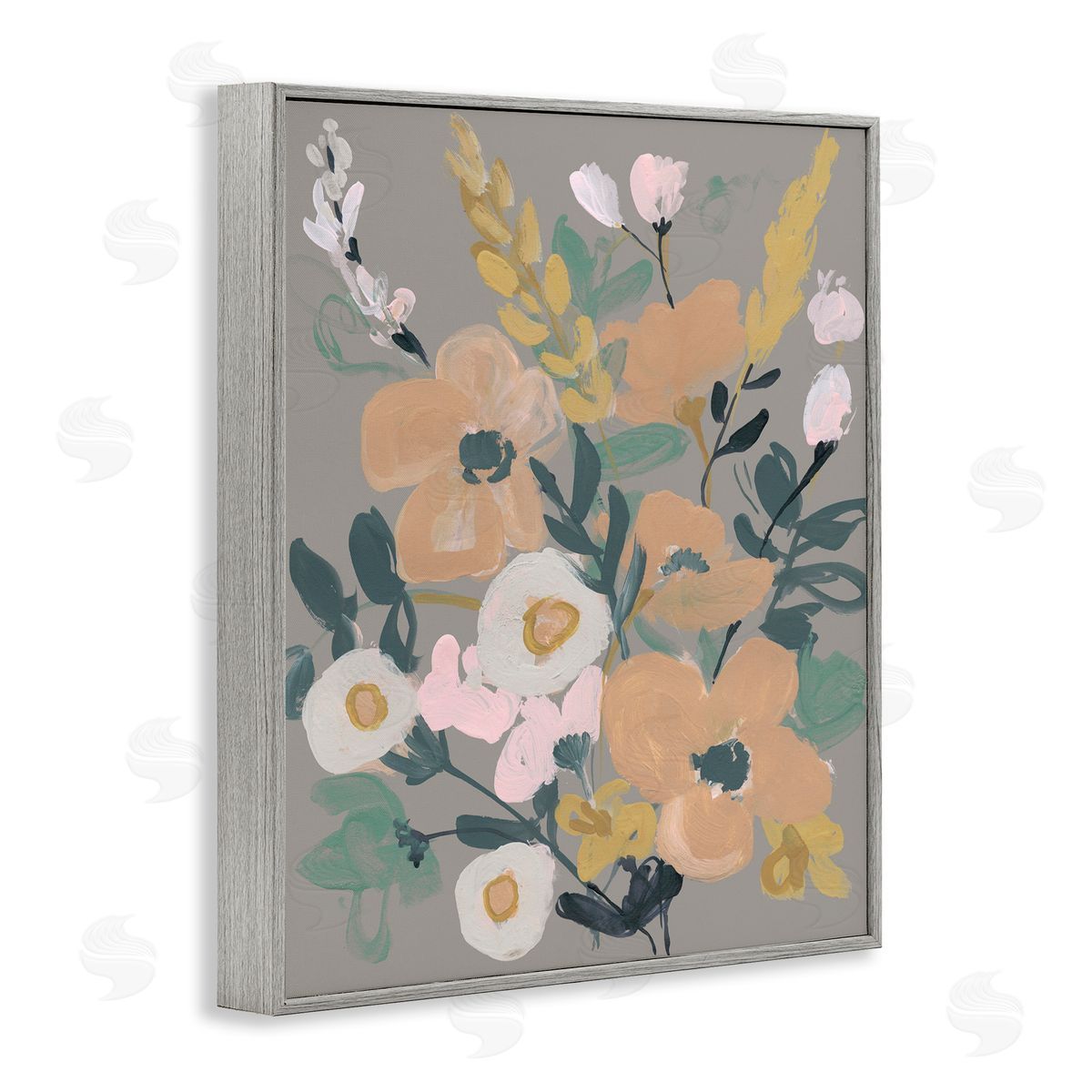 Modern Wildflower Collage Grey Frame Print Wall Art, Home Decor by Jennifer Goldberger