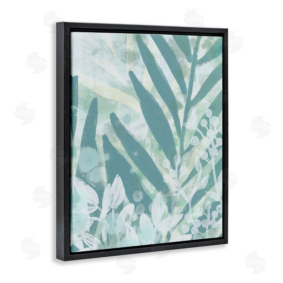 Modern Splatter Palms Black Floating Frame Canvas Wall Art, Home Decor by June Erica Vess