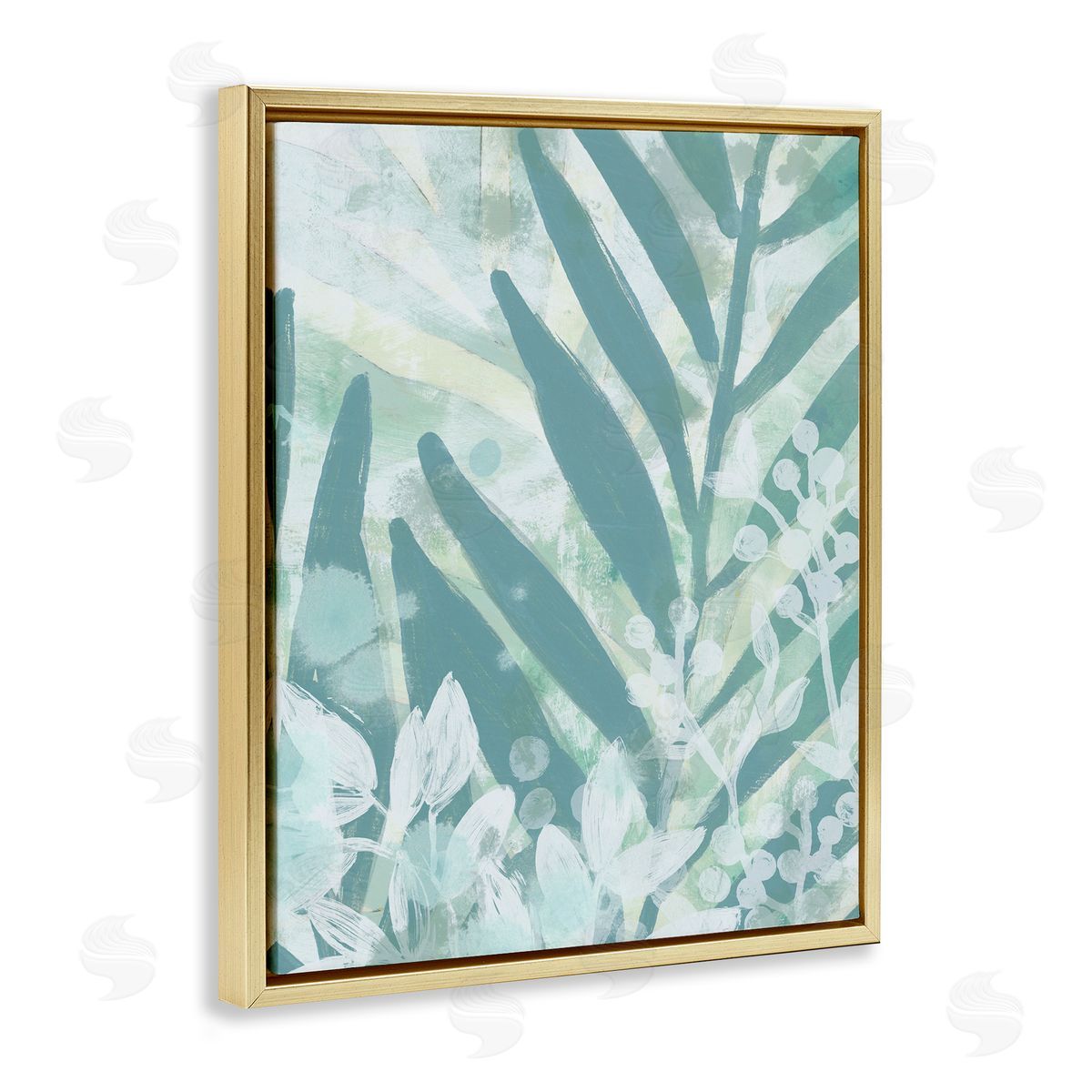 Modern Splatter Palms Gold Floating Frame Canvas Wall Art, Home Decor by June Erica Vess