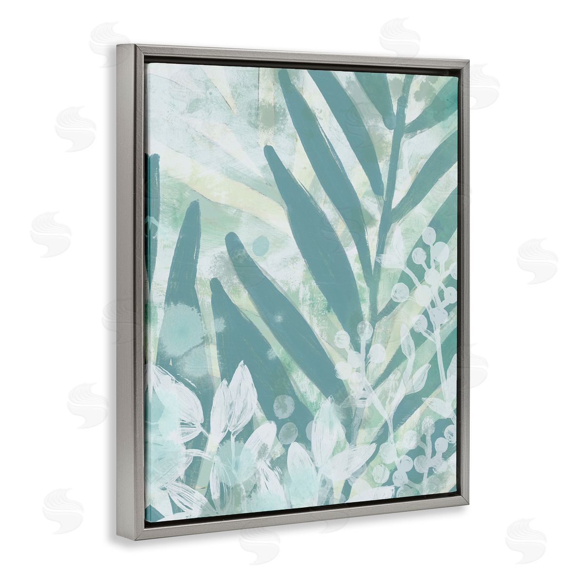 Modern Splatter Palms Grey Floating Frame Canvas Wall Art, Home Decor by June Erica Vess