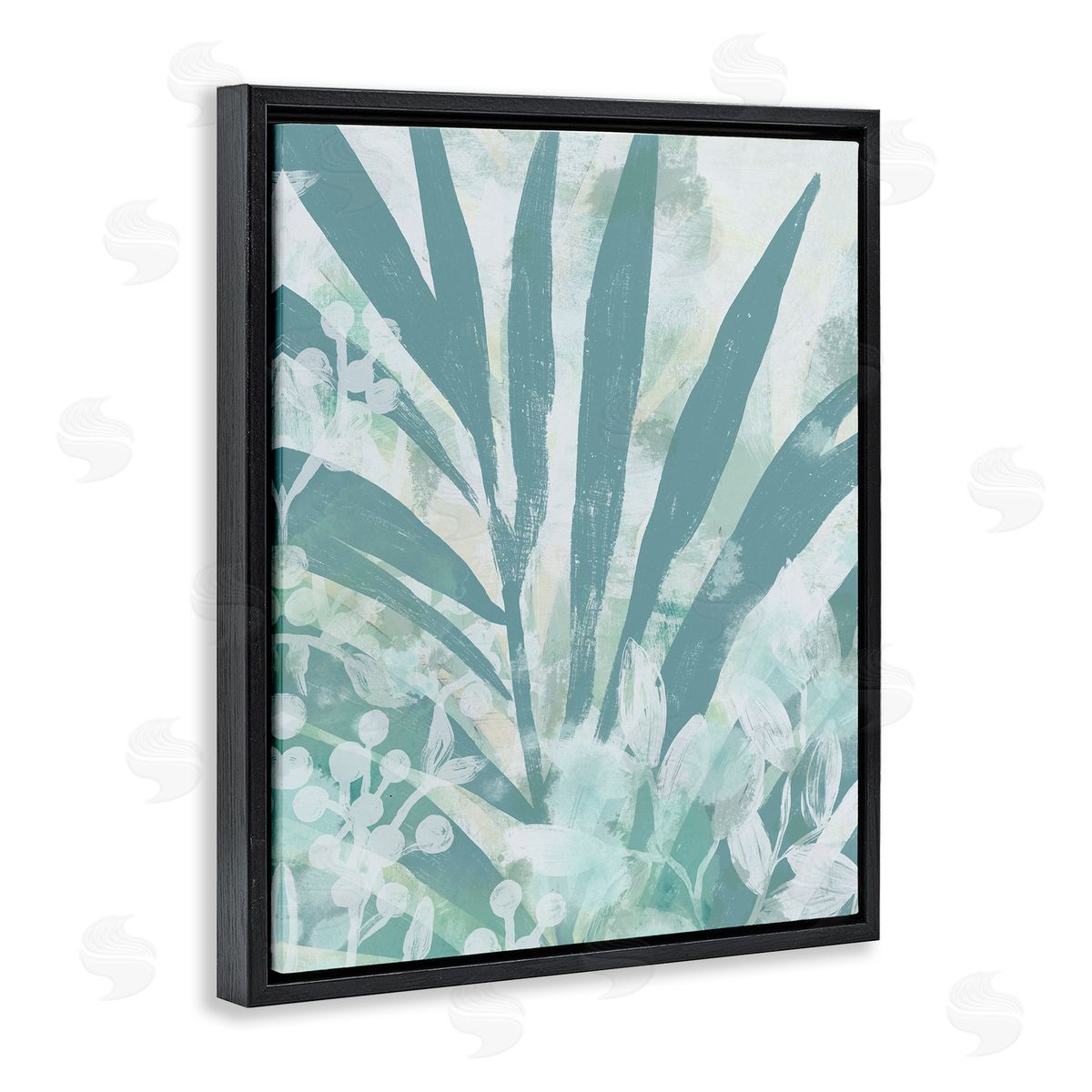 Palm Frond Splatter Black Floating Frame Canvas Wall Art, Home Decor by June Erica Vess