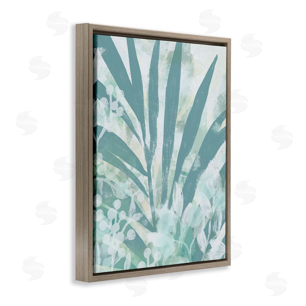 Palm Frond Splatter Brown Floating Frame Canvas Wall Art, Home Decor by June Erica Vess