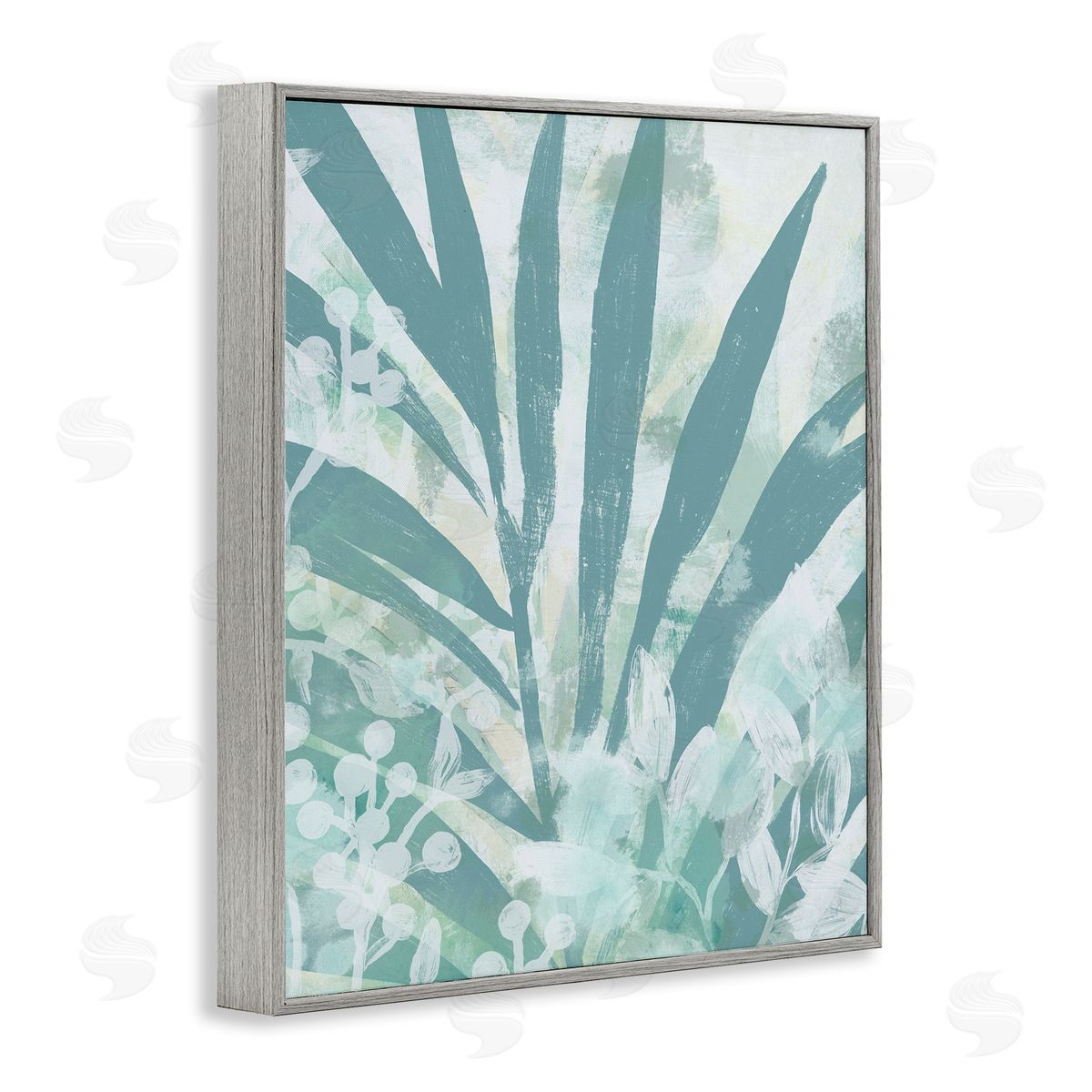 Palm Frond Splatter Grey Frame Print Wall Art, Home Decor by June Erica Vess
