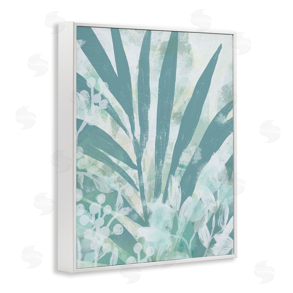 Palm Frond Splatter White Frame Print Wall Art, Home Decor by June Erica Vess