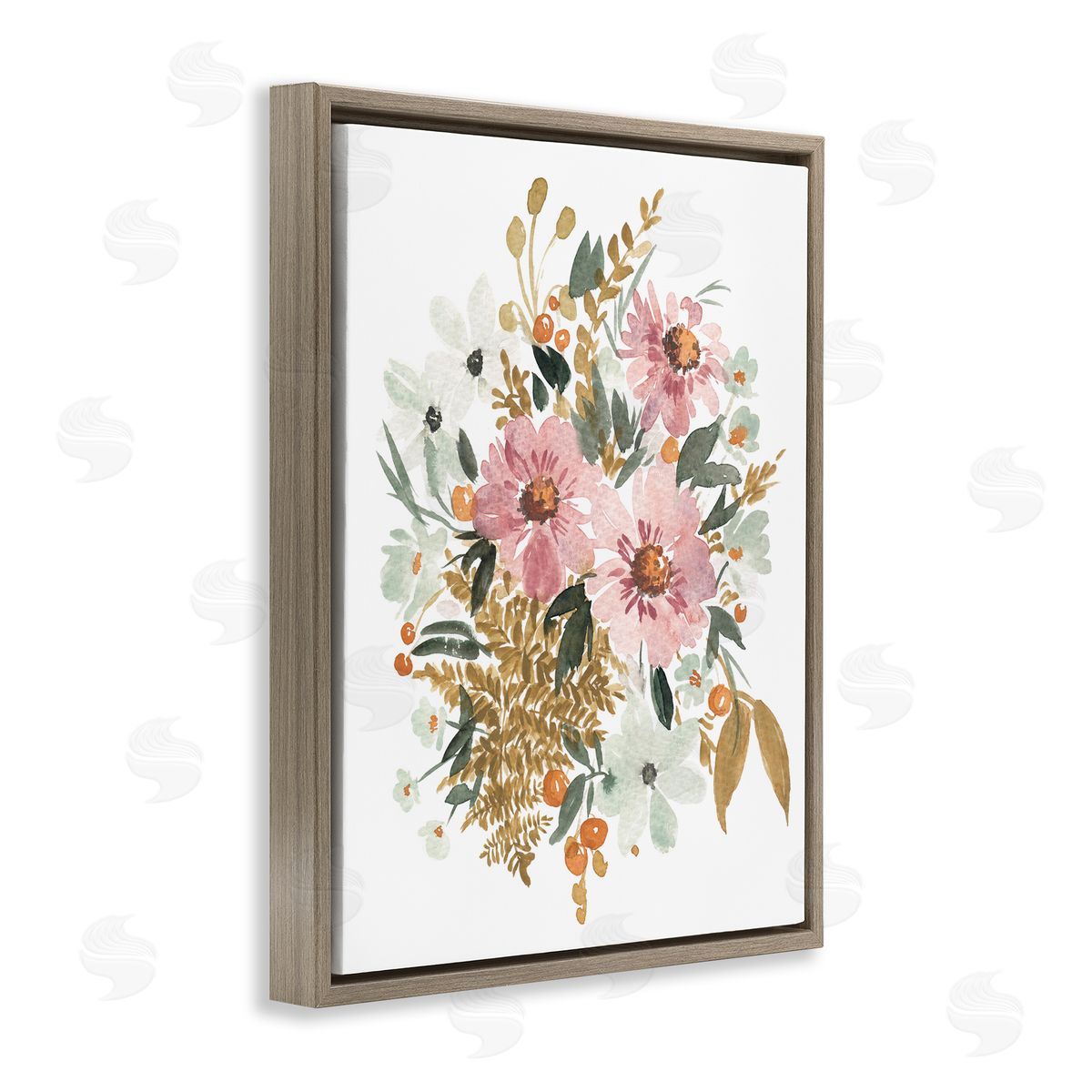 Bundle Of Wildflowers Brown Floating Frame Canvas Wall Art, Home Decor by Amanda Cook