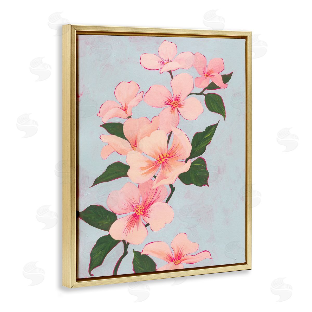 Delicate Cherry Blossoms Gold Floating Frame Canvas Wall Art, Home Decor by Grace Popp