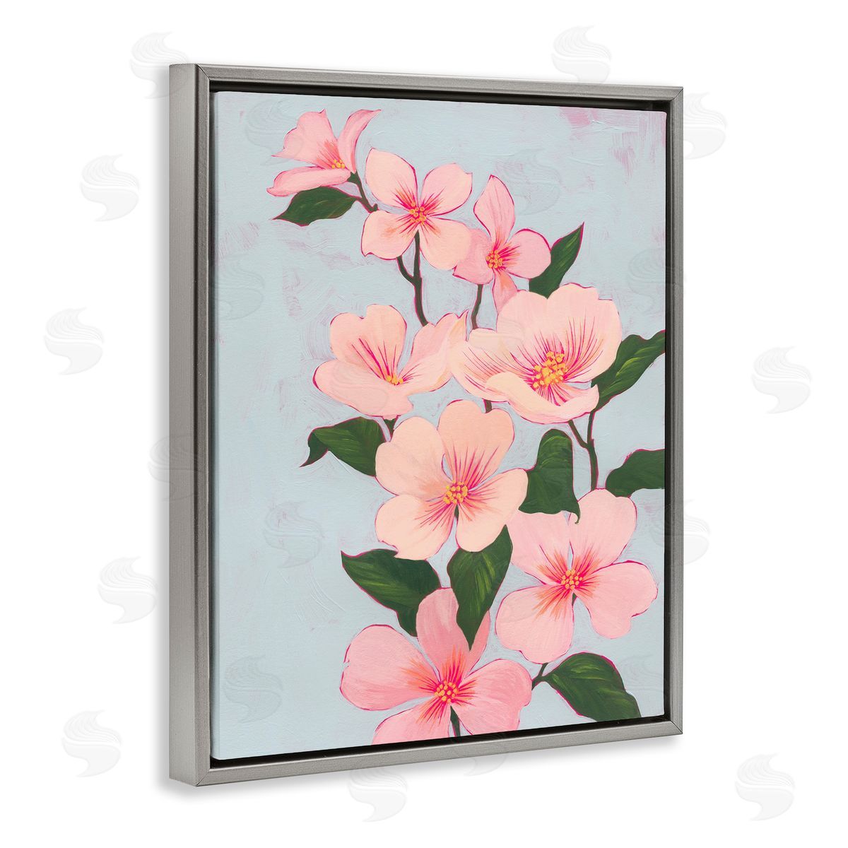 Cherry Blossoms Vine Grey Floating Frame Canvas Wall Art, Home Decor by Grace Popp