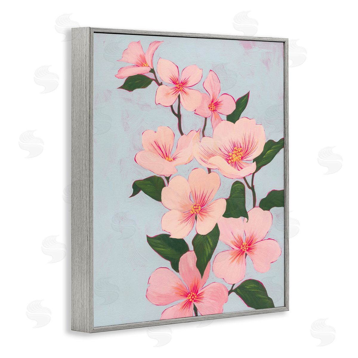 Cherry Blossoms Vine Grey Frame Print Wall Art, Home Decor by Grace Popp