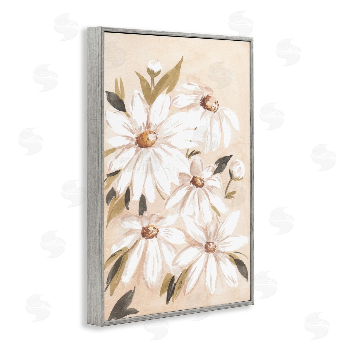 Soft Muted Daisies Grey Frame Print Wall Art, Home Decor by Amanda Cook