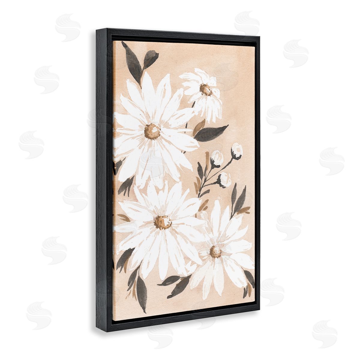 Muted Neutral Daisies Black Floating Frame Canvas Wall Art, Home Decor by Amanda Cook
