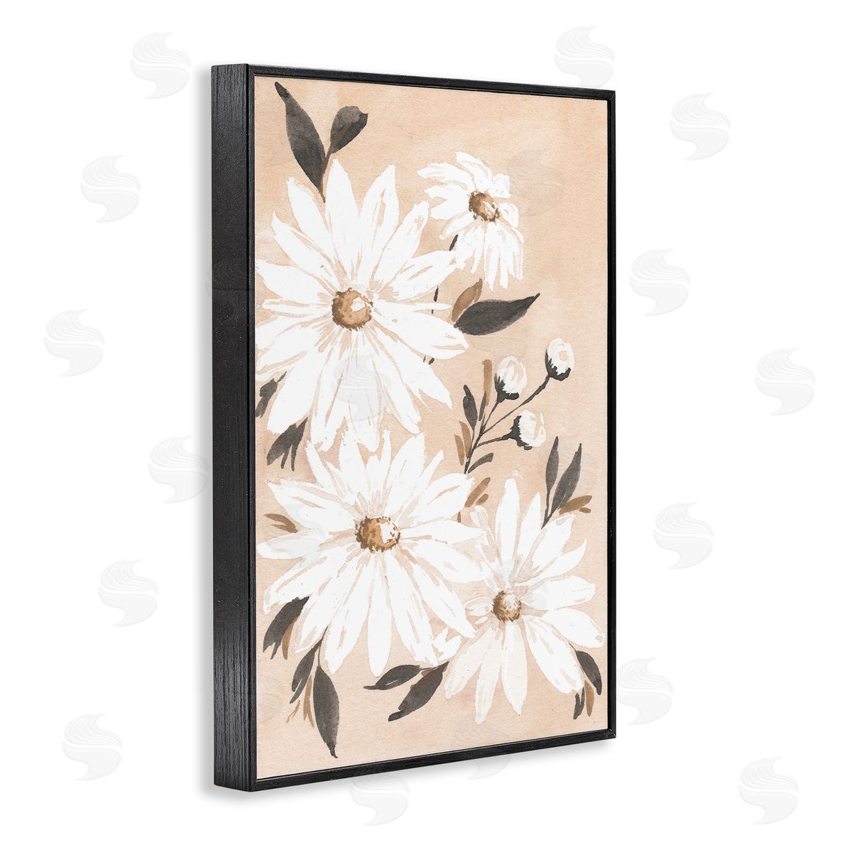 Muted Neutral Daisies Black Frame Print Wall Art, Home Decor by Amanda Cook