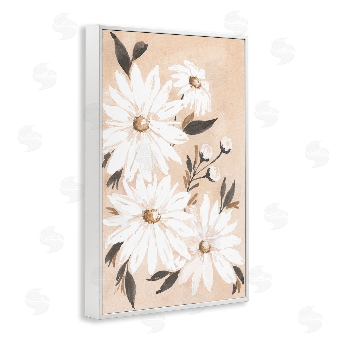 Muted Neutral Daisies White Frame Print Wall Art, Home Decor by Amanda Cook