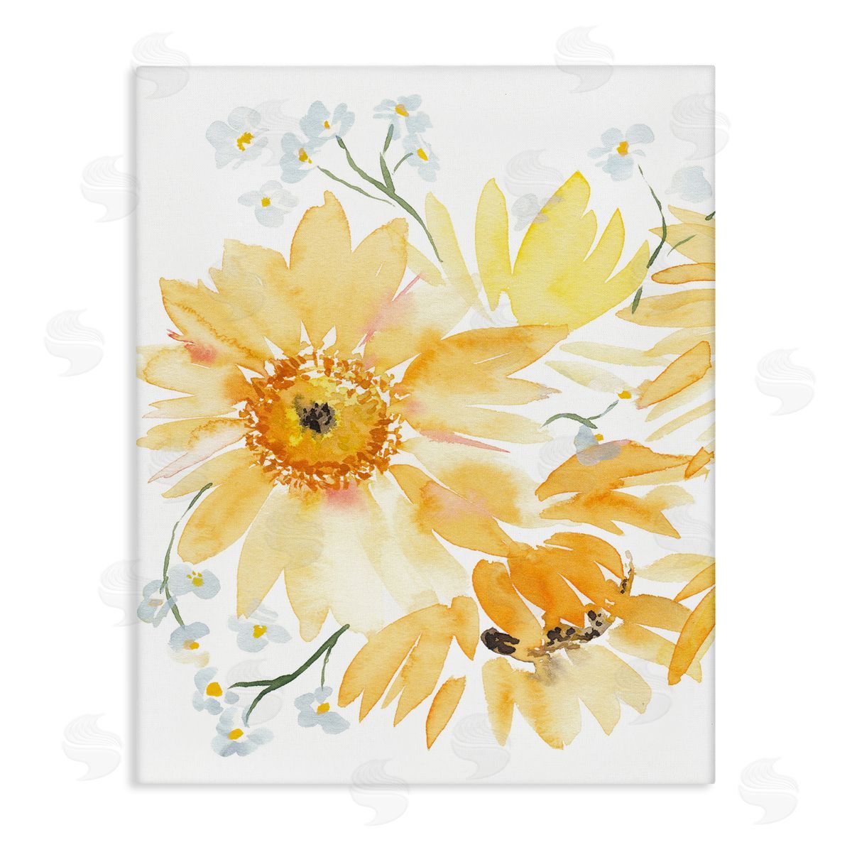 Yellow Brushed Flowers Canvas Wall Art, Home Decor by Amanda Cook