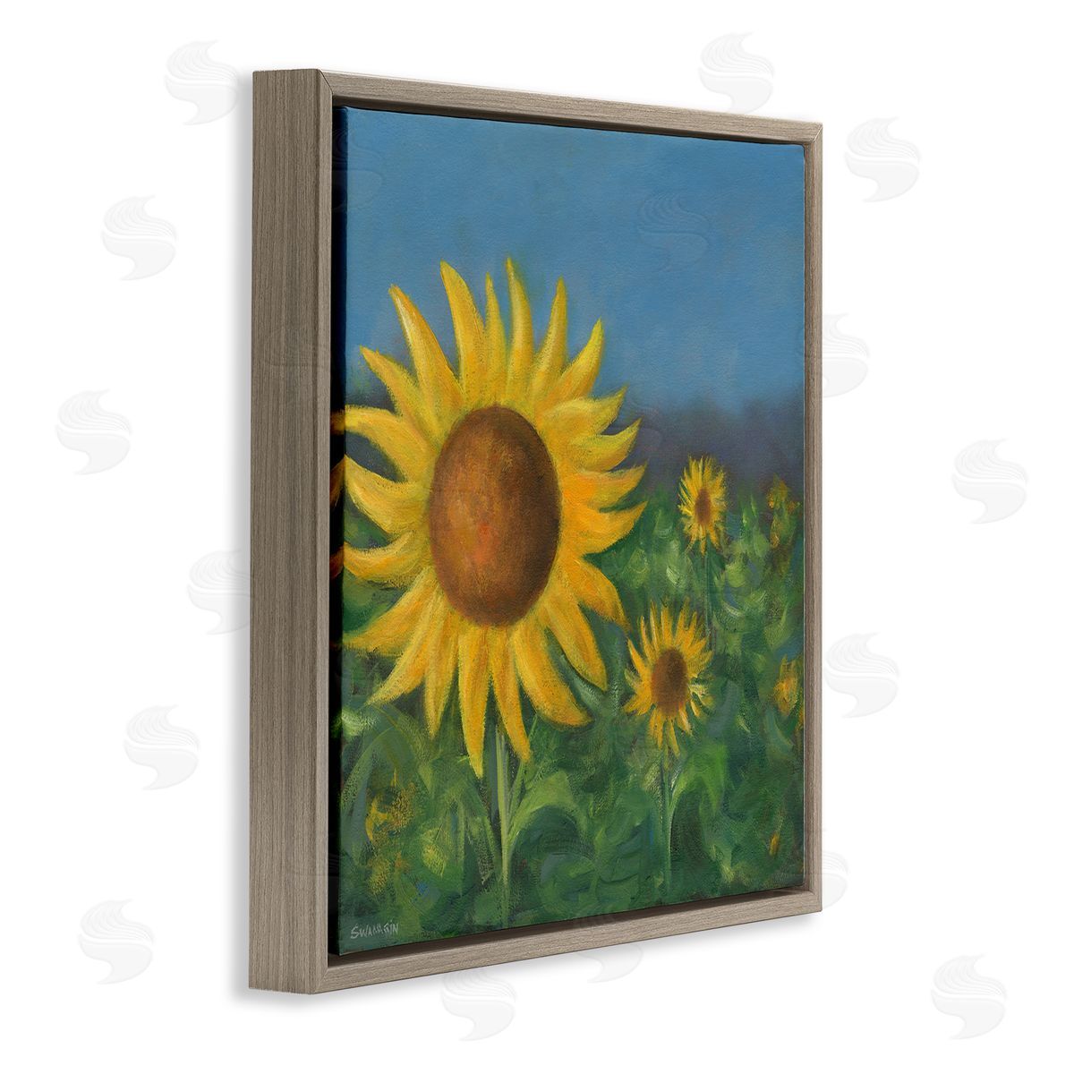 Mellow Sunflower Garden Brown Floating Frame Canvas Wall Art, Home Decor by David Swanagin