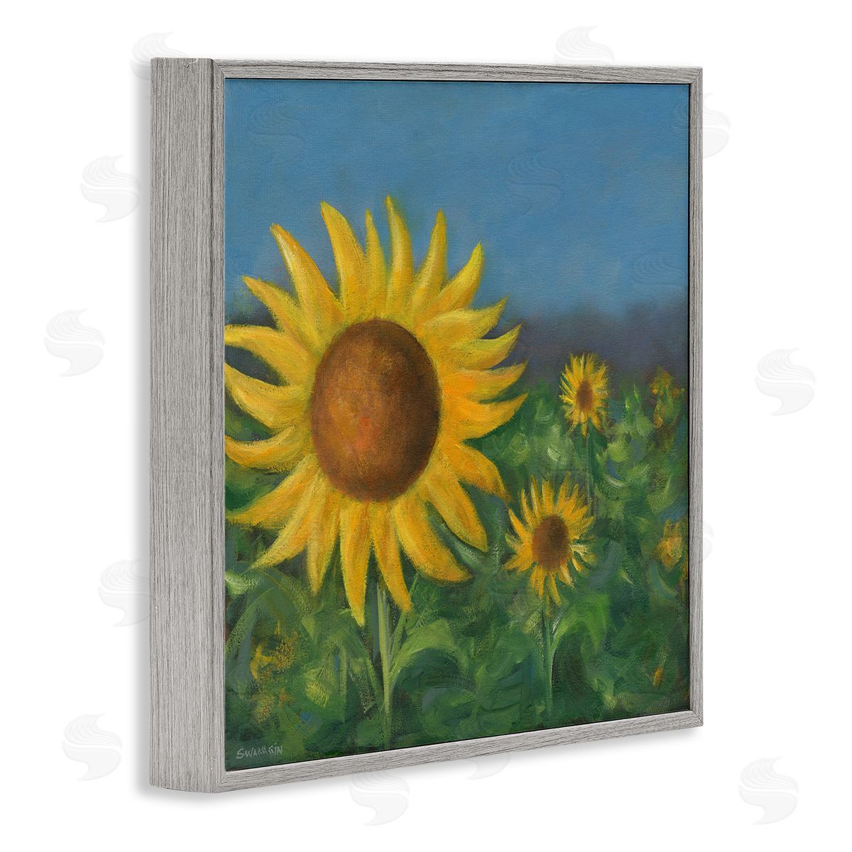 Mellow Sunflower Garden Grey Frame Print Wall Art, Home Decor by David Swanagin