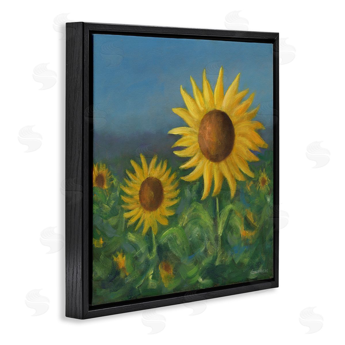Blooming Sunflower Meadow Black Floating Frame Canvas Wall Art, Home Decor by David Swanagin