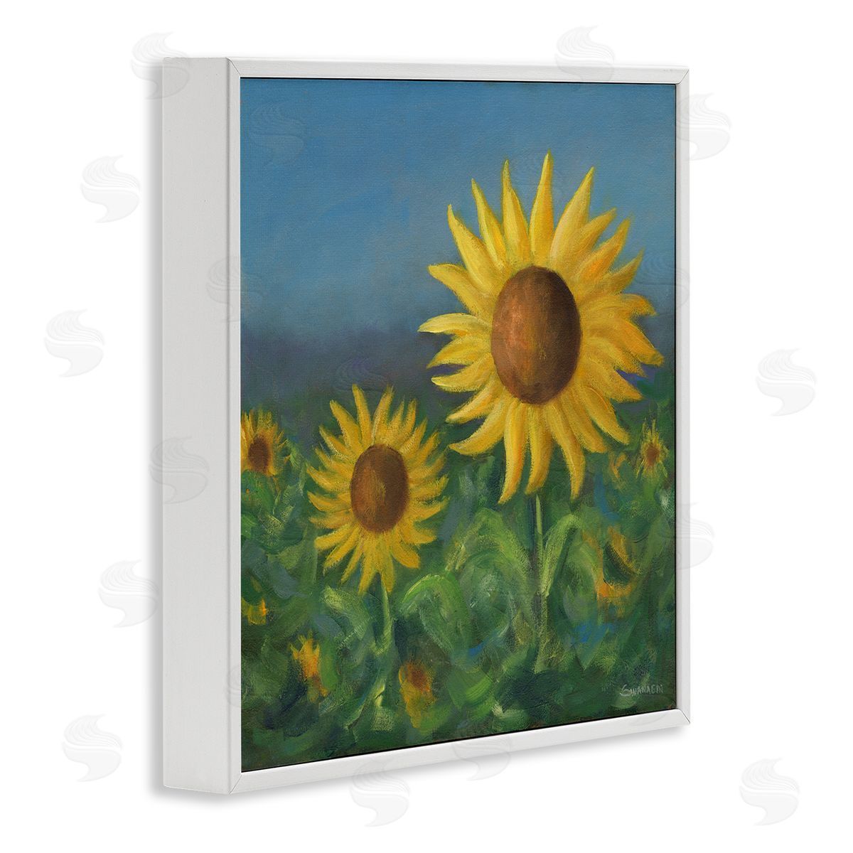 Blooming Sunflower Meadow White Frame Print Wall Art, Home Decor by David Swanagin
