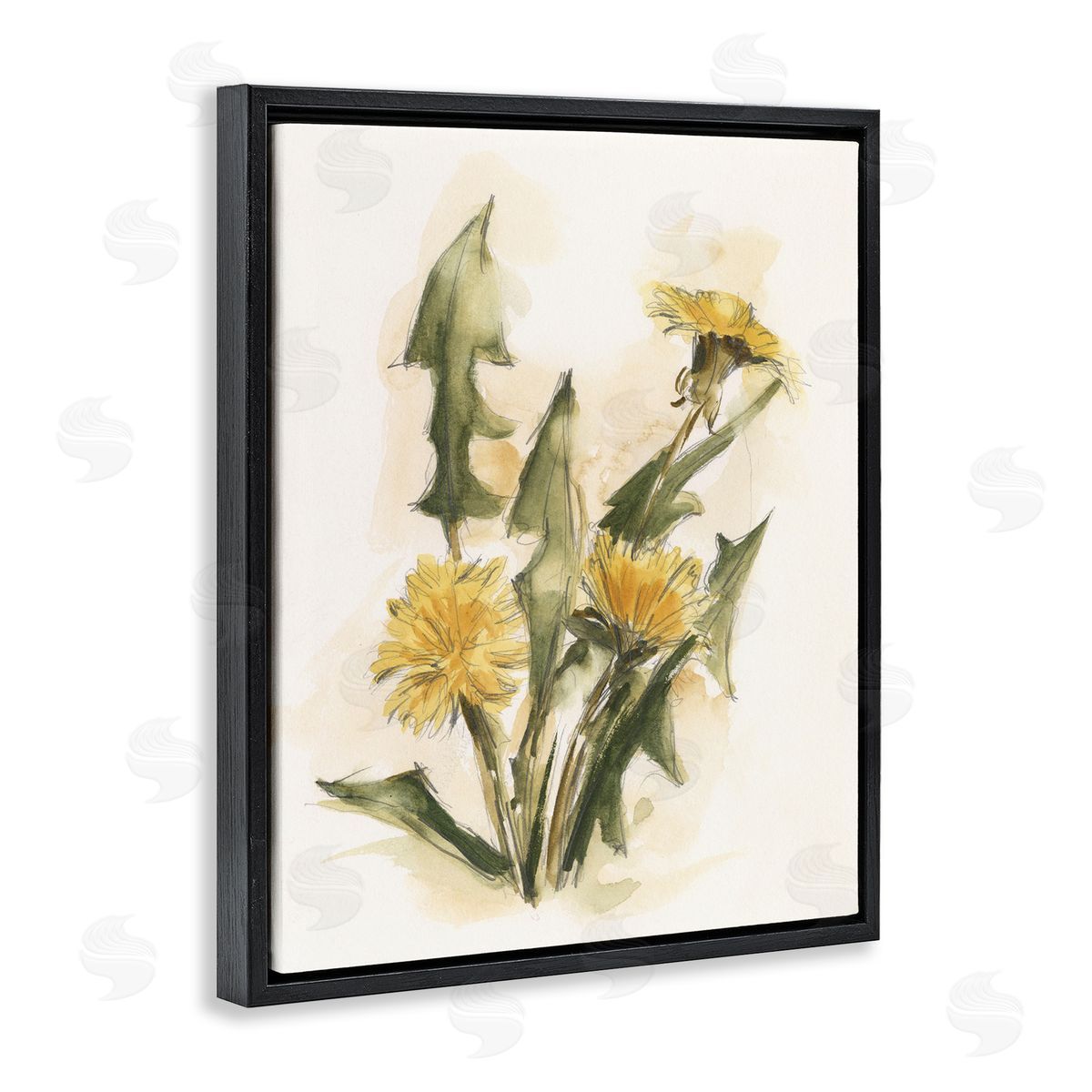 Traditional Yellow Dandelion Black Floating Frame Canvas Wall Art, Home Decor by Ethan Harper