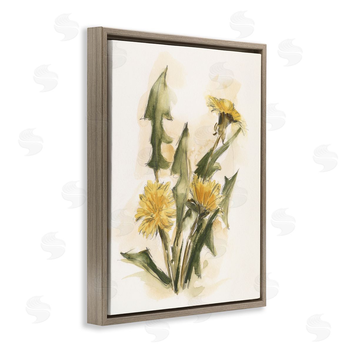Traditional Yellow Dandelion Brown Floating Frame Canvas Wall Art, Home Decor by Ethan Harper