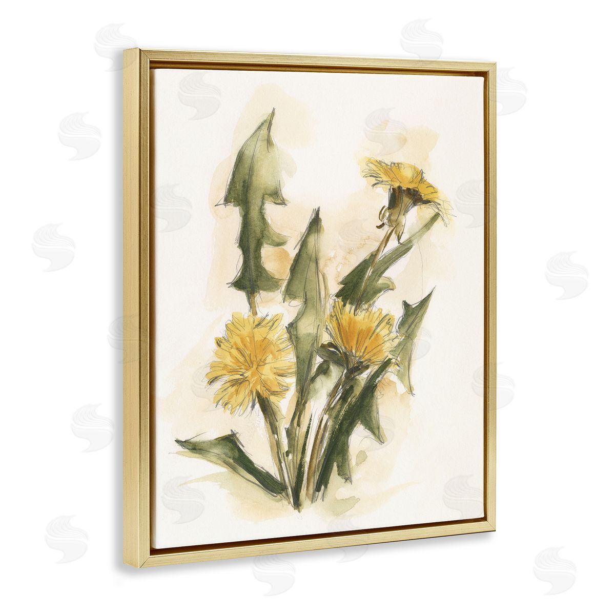Traditional Yellow Dandelion Gold Floating Frame Canvas Wall Art, Home Decor by Ethan Harper