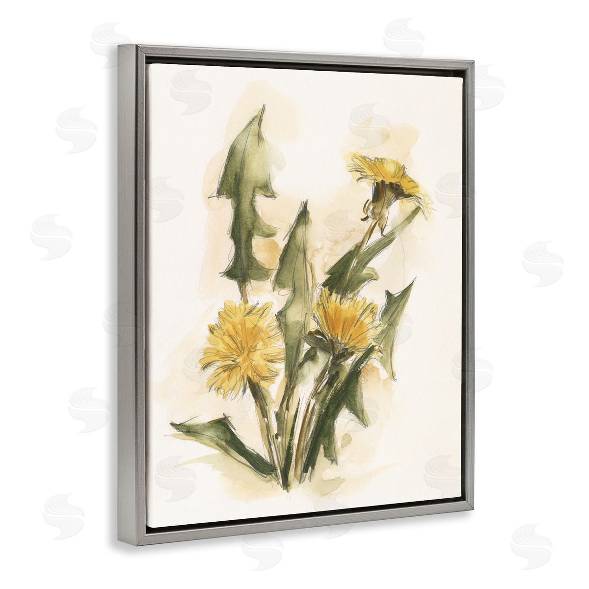 Traditional Yellow Dandelion Grey Floating Frame Canvas Wall Art, Home Decor by Ethan Harper