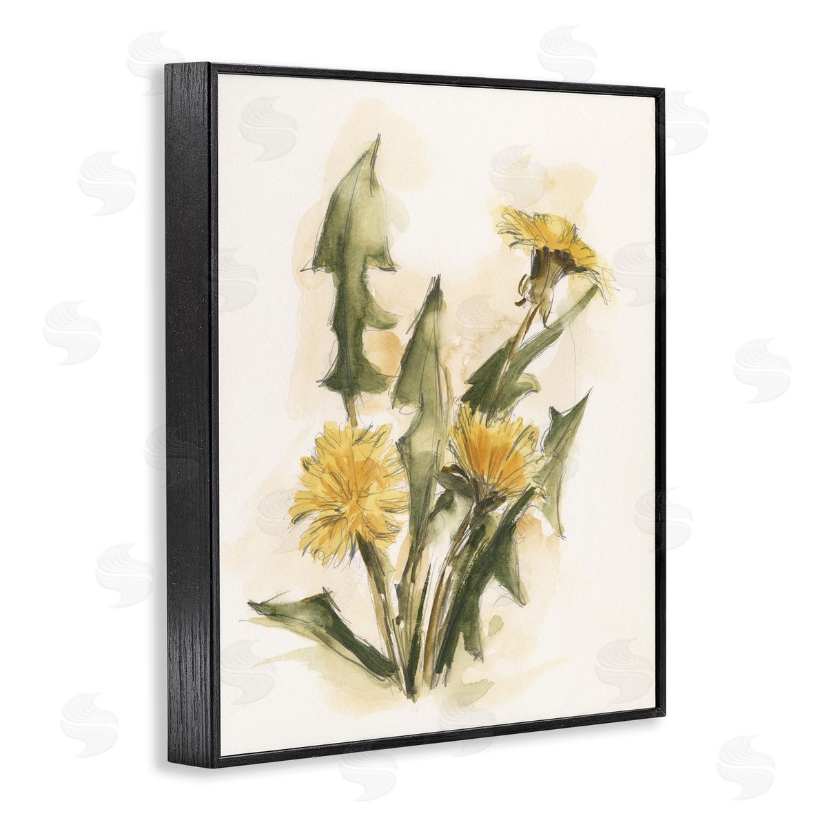 Traditional Yellow Dandelion Black Frame Print Wall Art, Home Decor by Ethan Harper