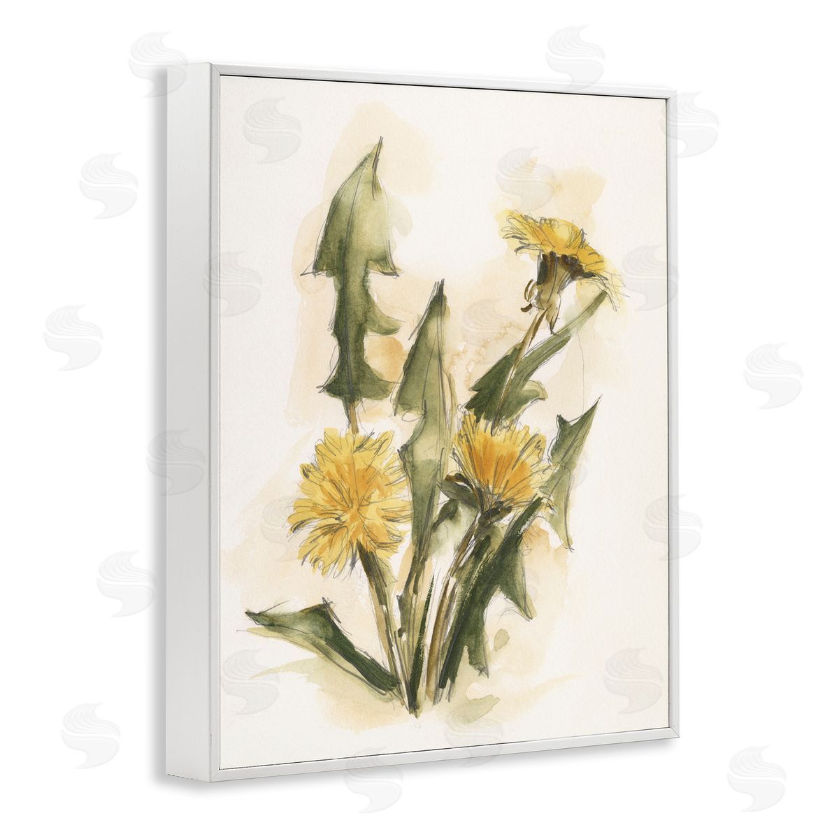 Traditional Yellow Dandelion White Frame Print Wall Art, Home Decor by Ethan Harper