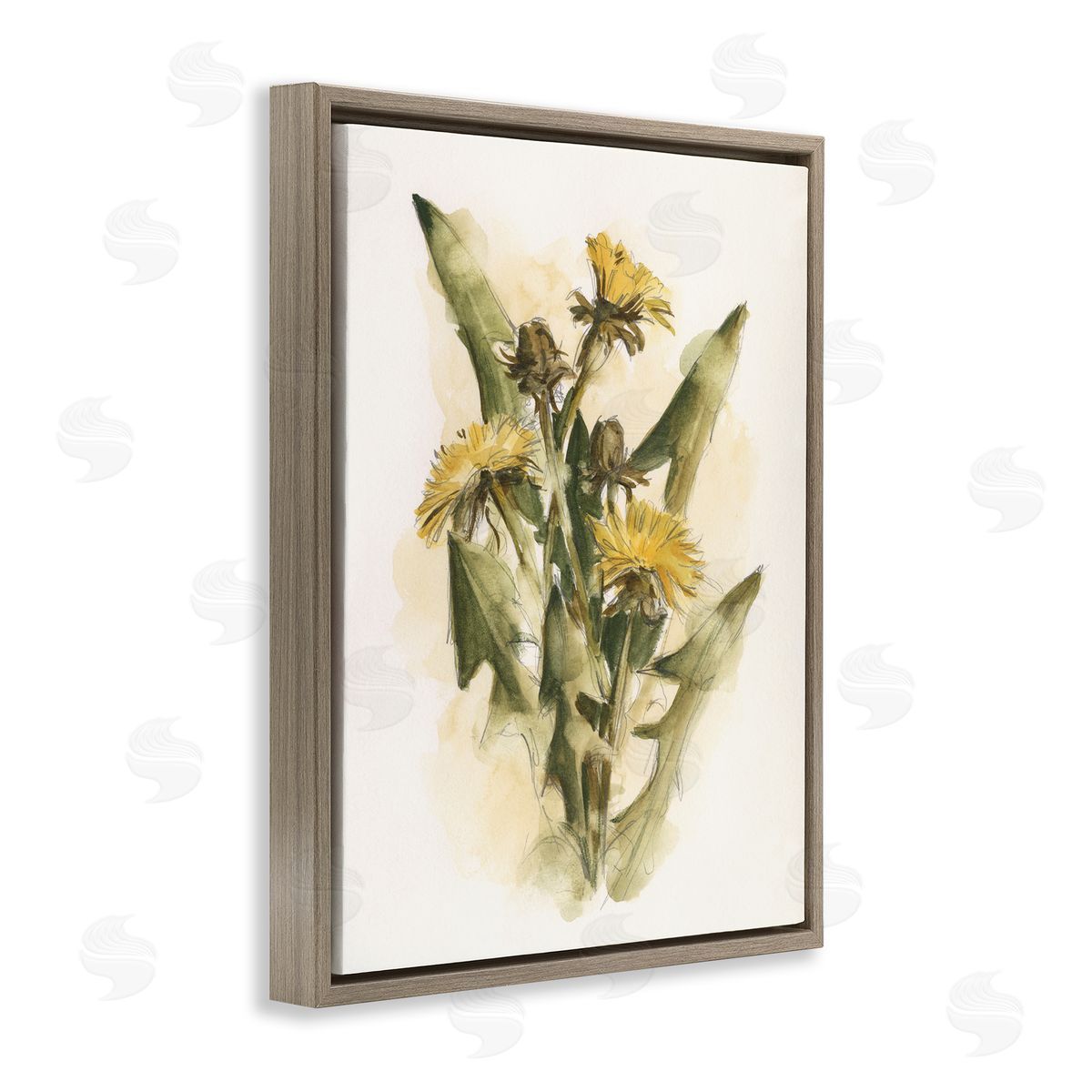 Cottage Buttercup Flowers Brown Floating Frame Canvas Wall Art, Home Decor by Ethan Harper